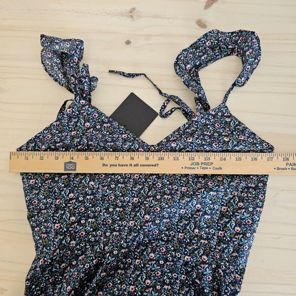 Dress Forum Navy Blue Floral Tiered Ruffle Midi Dress Smocked Back NWT Medium - Picture 13 of 14